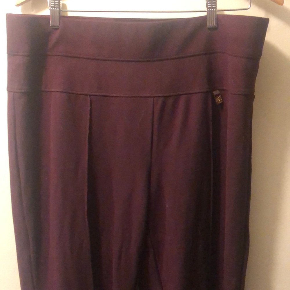 Stretchy, elastic waist, slip-on Anne Klein dress pants in eggplant.